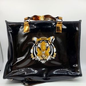 Woman's Simitri Tiger Handbag Tote Satchel Black Charcoal
